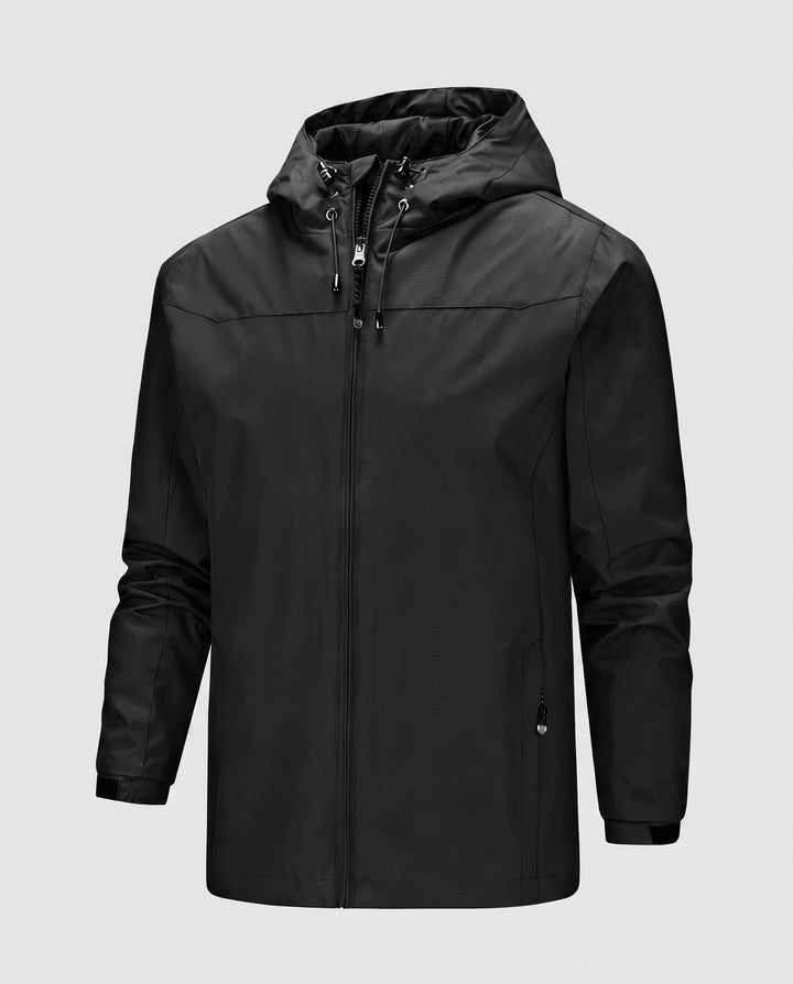 Męska lekka kurtka softshell outdoorowy z regulowany kapturem, wiatroszczelna membrana, i zamkiemed kieszeniami