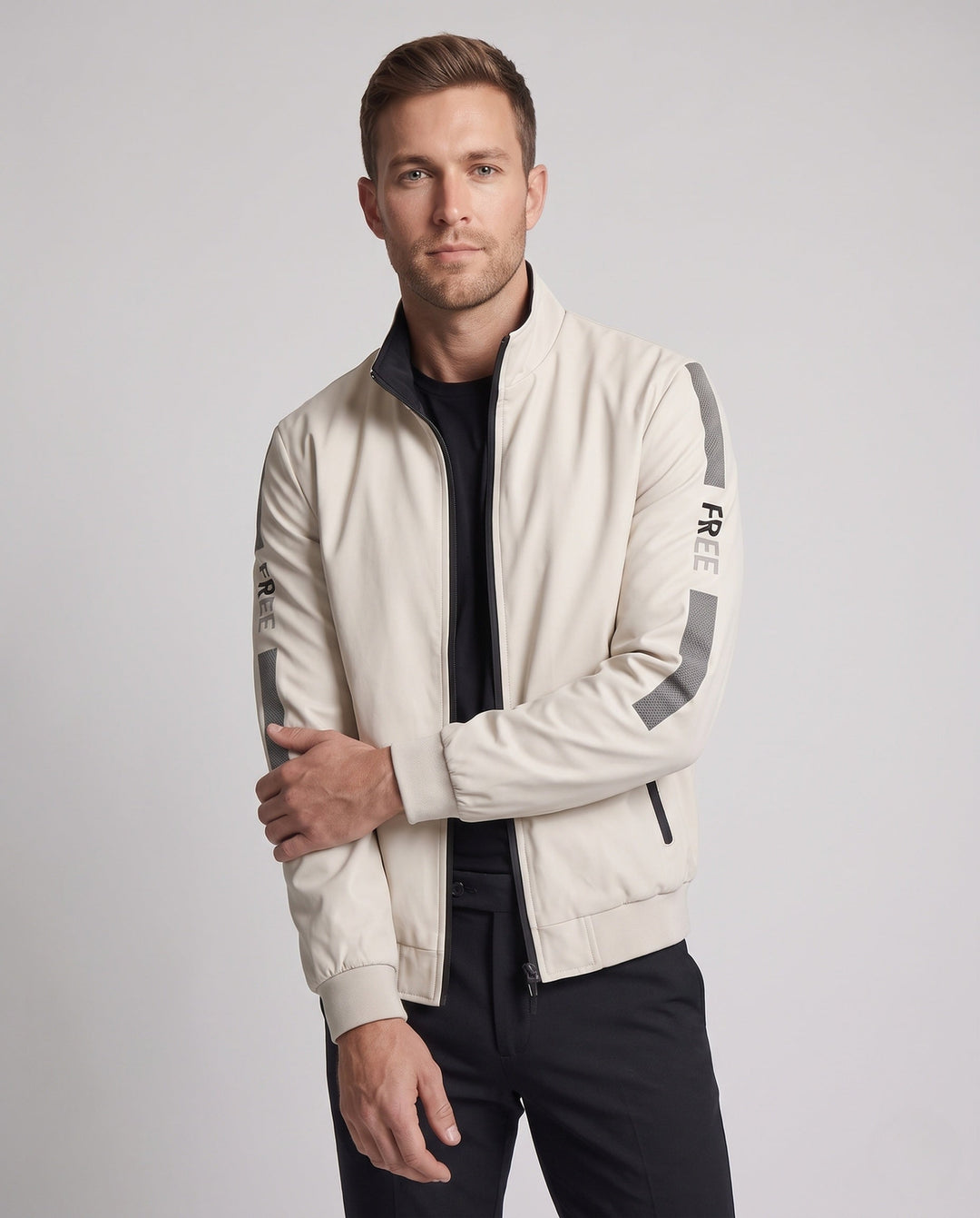 Męska lekka Microfiber softshell kurtka z stójką, wodoodporny Surface, i ukrytym zamkiem
