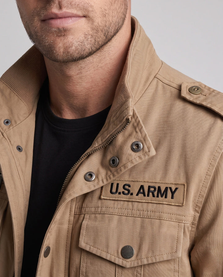 Męska Military canvas field Blouson z Epaulettes, utility kieszeniami i prążkowany dół