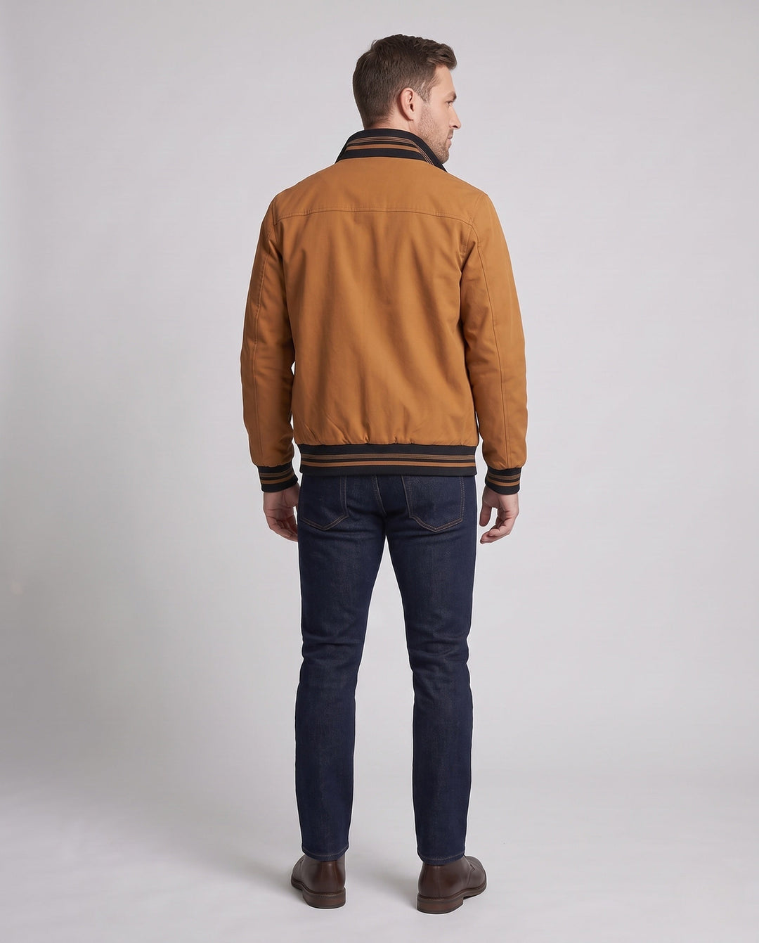 Męska termiczny canvas bomberka z warmwg teddy fleece lwwg, stójką i contrastwg prążkowany hems