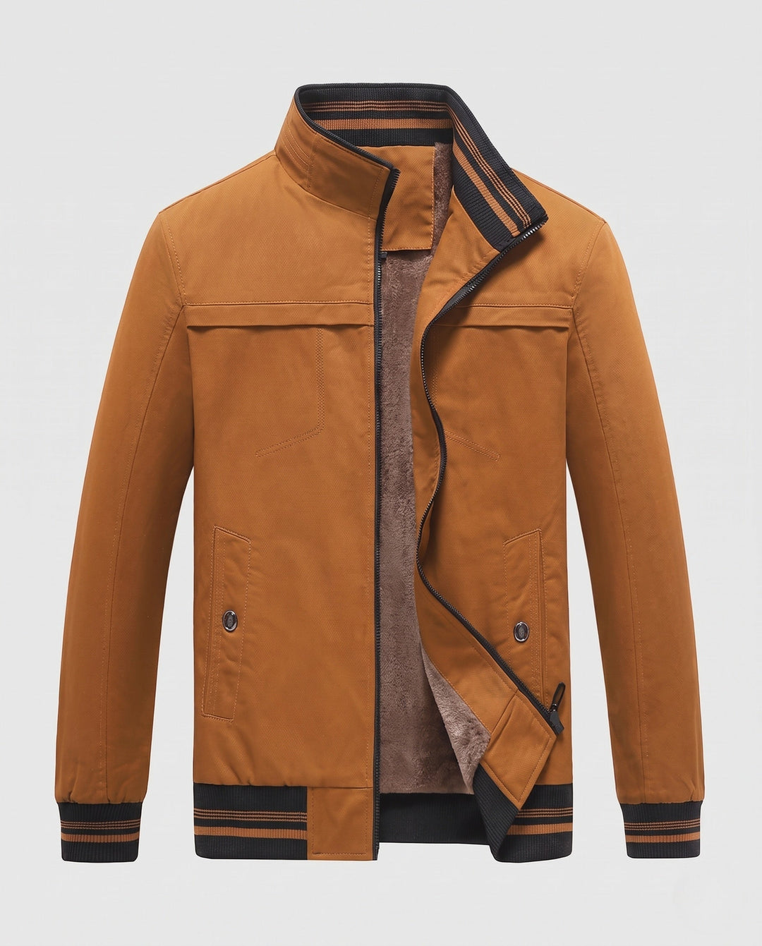 Męska termiczny canvas bomberka z warmwg teddy fleece lwwg, stójką i contrastwg prążkowany hems