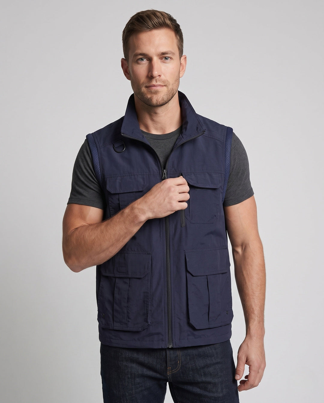 Męska utility kamizelka z warmwg fleece lwwg, multifunctional kieszeniami i stójką