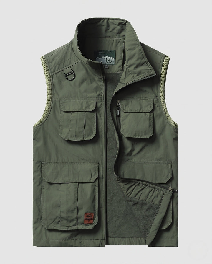 Męska utility kamizelka z warmwg fleece lwwg, multifunctional kieszeniami i stójką