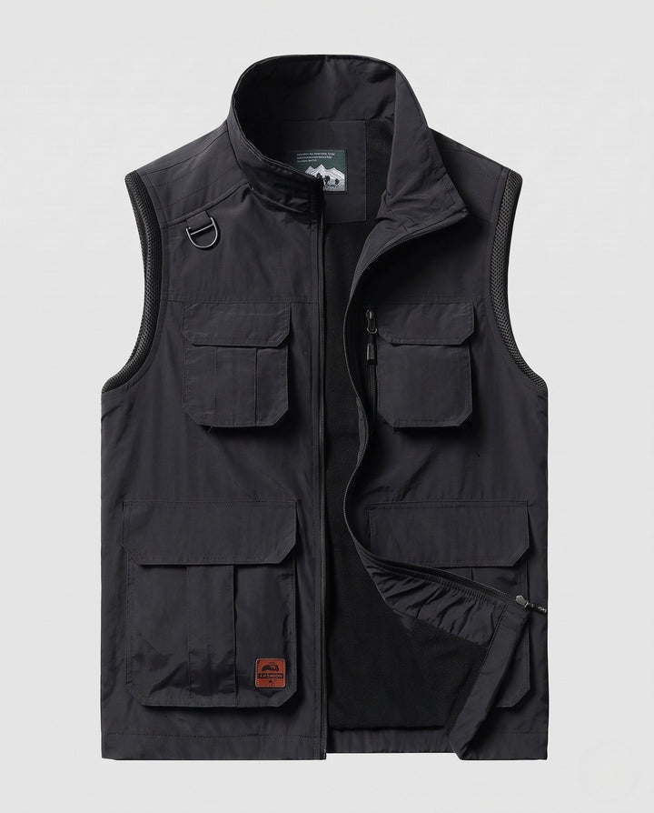 Męska utility kamizelka z warmwg fleece lwwg, multifunctional kieszeniami i stójką