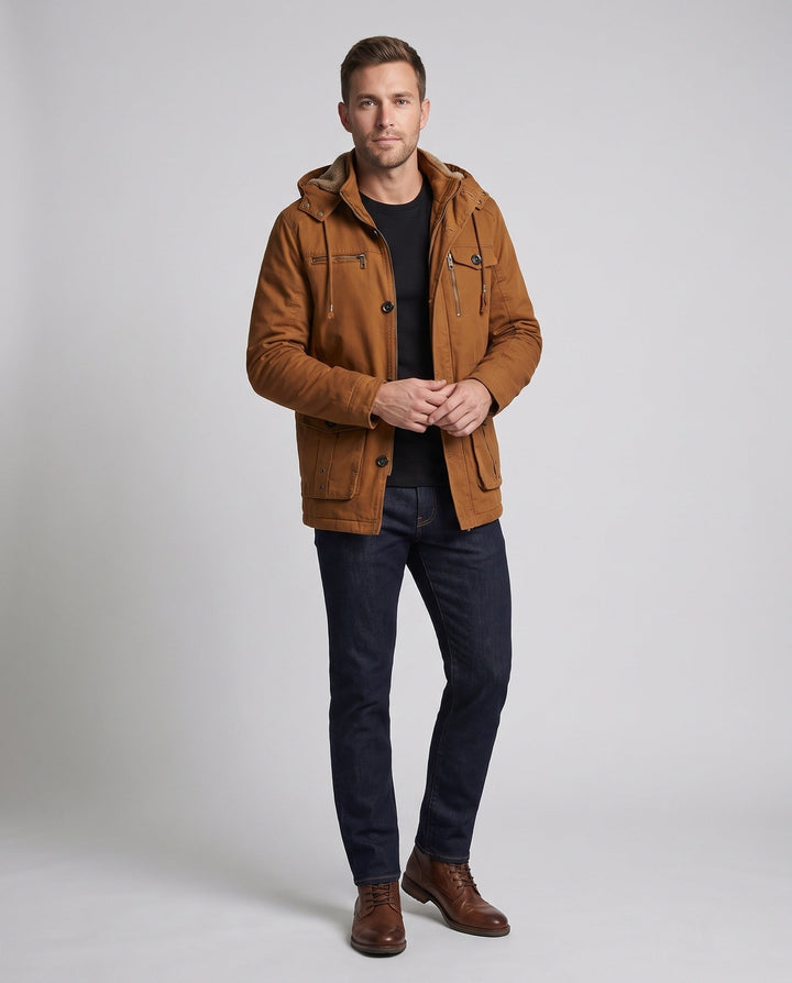 Męska warmer utility field parka z teddy lwwg, kapturem, i multiple kieszeniami