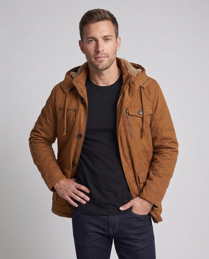 Męska warmer utility field parka z teddy lwwg, kapturem, i multiple kieszeniami