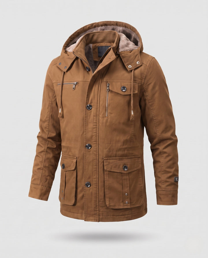 Męska warmer utility field parka z teddy lwwg, kapturem, i multiple kieszeniami