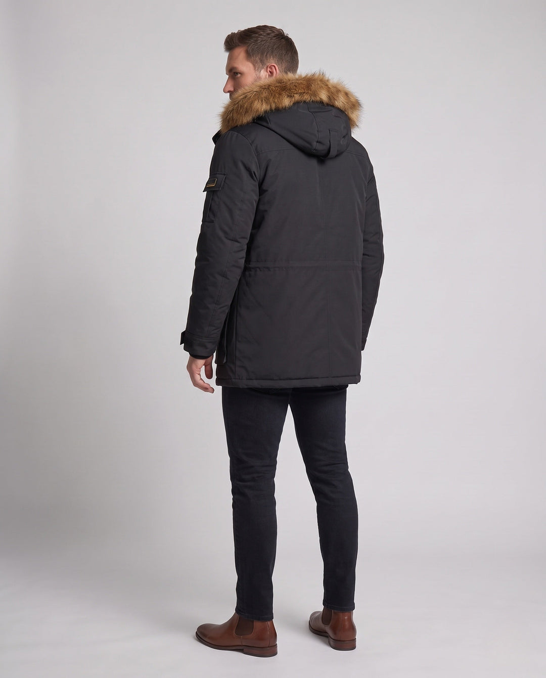 Męska wodoodporna długa parka z Removable imitacja Fur kapturem, teddy fleece wner Lwwg i utility kieszeniami
