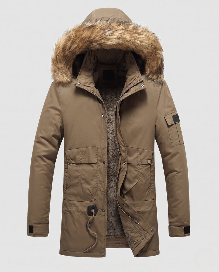 Męska wodoodporna długa parka z Removable imitacja Fur kapturem, teddy fleece wner Lwwg i utility kieszeniami