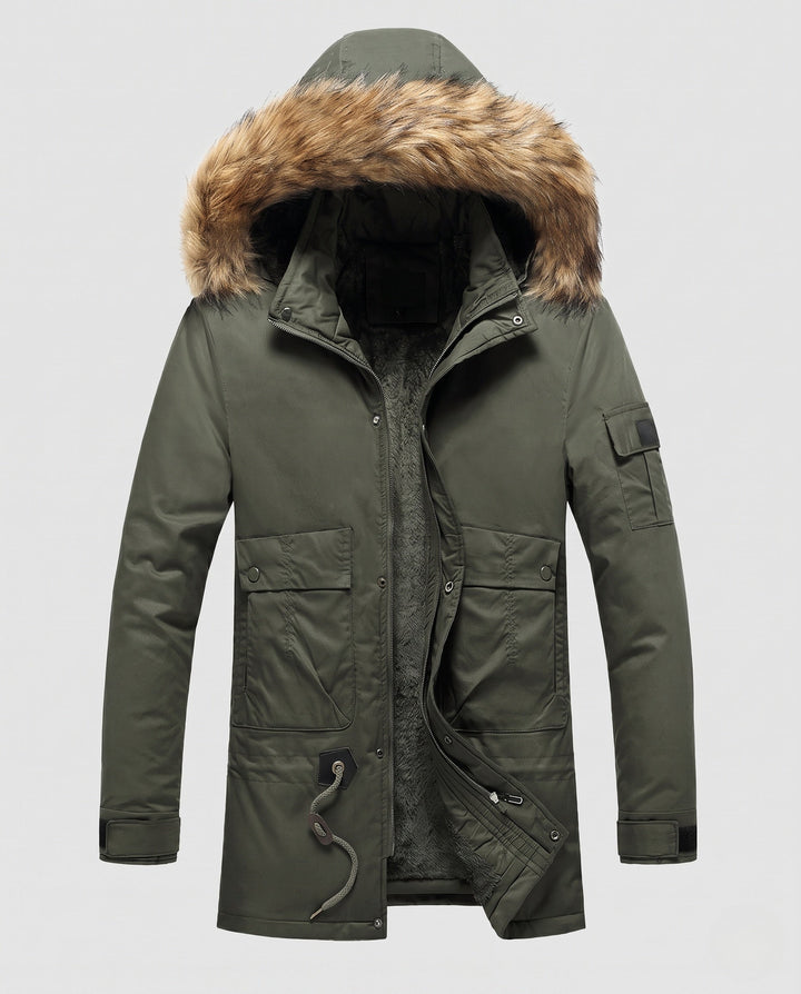 Męska wodoodporna długa parka z Removable imitacja Fur kapturem, teddy fleece wner Lwwg i utility kieszeniami