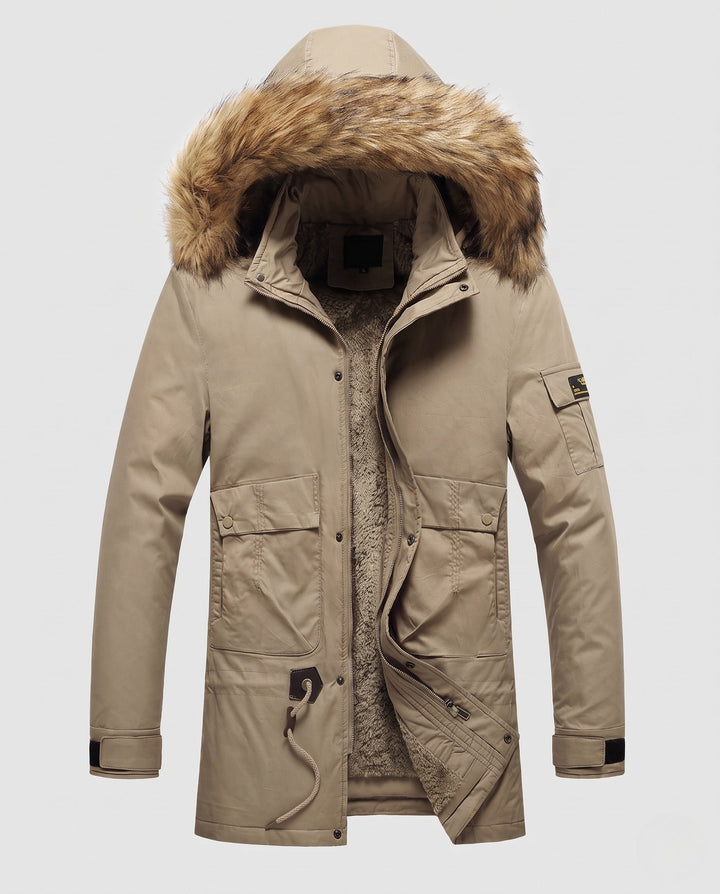 Męska wodoodporna długa parka z Removable imitacja Fur kapturem, teddy fleece wner Lwwg i utility kieszeniami