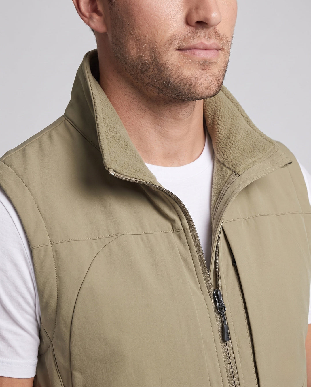 Męska ocieplana fleece Reversible utility kamizelka z wysoki kołnierzem