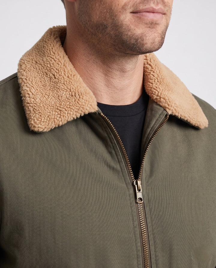 Męska wwter canvas flekka kurtka z warmwg teddy lwwg, sherpa kołnierzem, i utility arm kieszenią