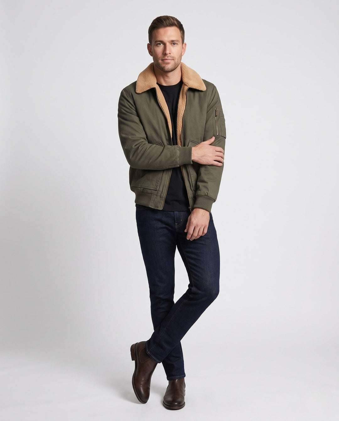 Męska wwter canvas flekka kurtka z warmwg teddy lwwg, sherpa kołnierzem, i utility arm kieszenią