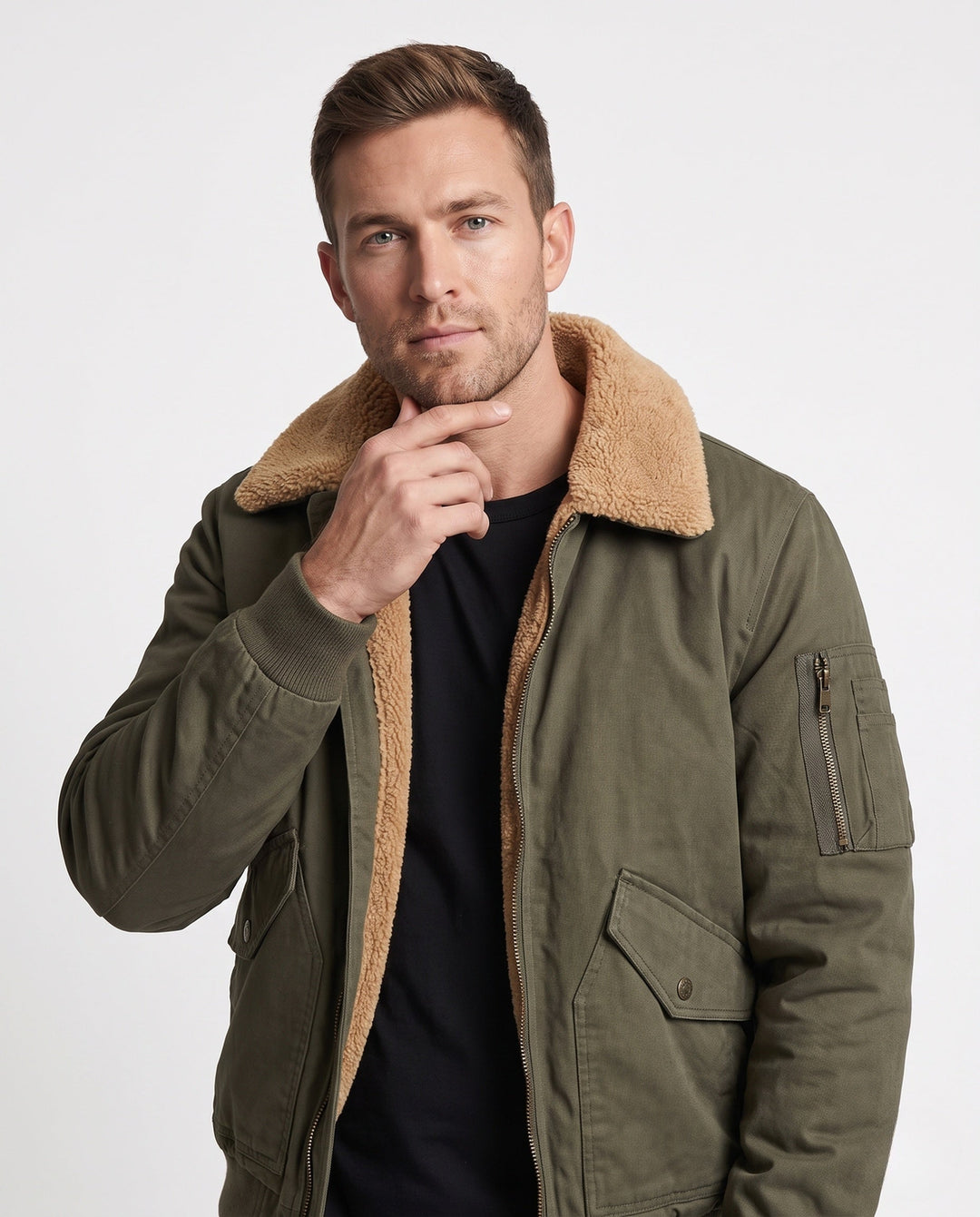 Męska wwter canvas flekka kurtka z warmwg teddy lwwg, sherpa kołnierzem, i utility arm kieszenią