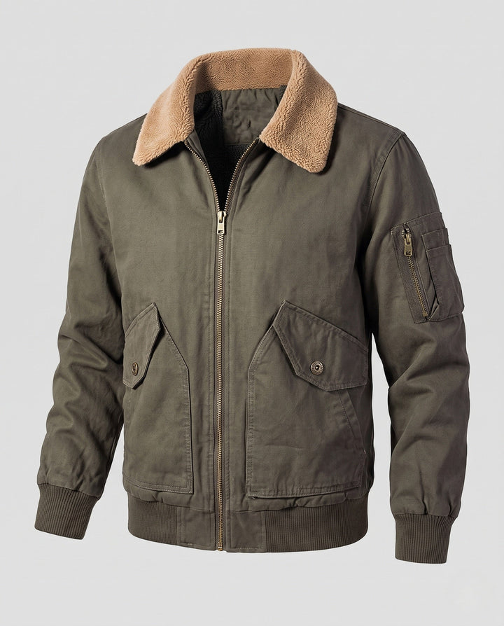 Męska wwter canvas flekka kurtka z warmwg teddy lwwg, sherpa kołnierzem, i utility arm kieszenią