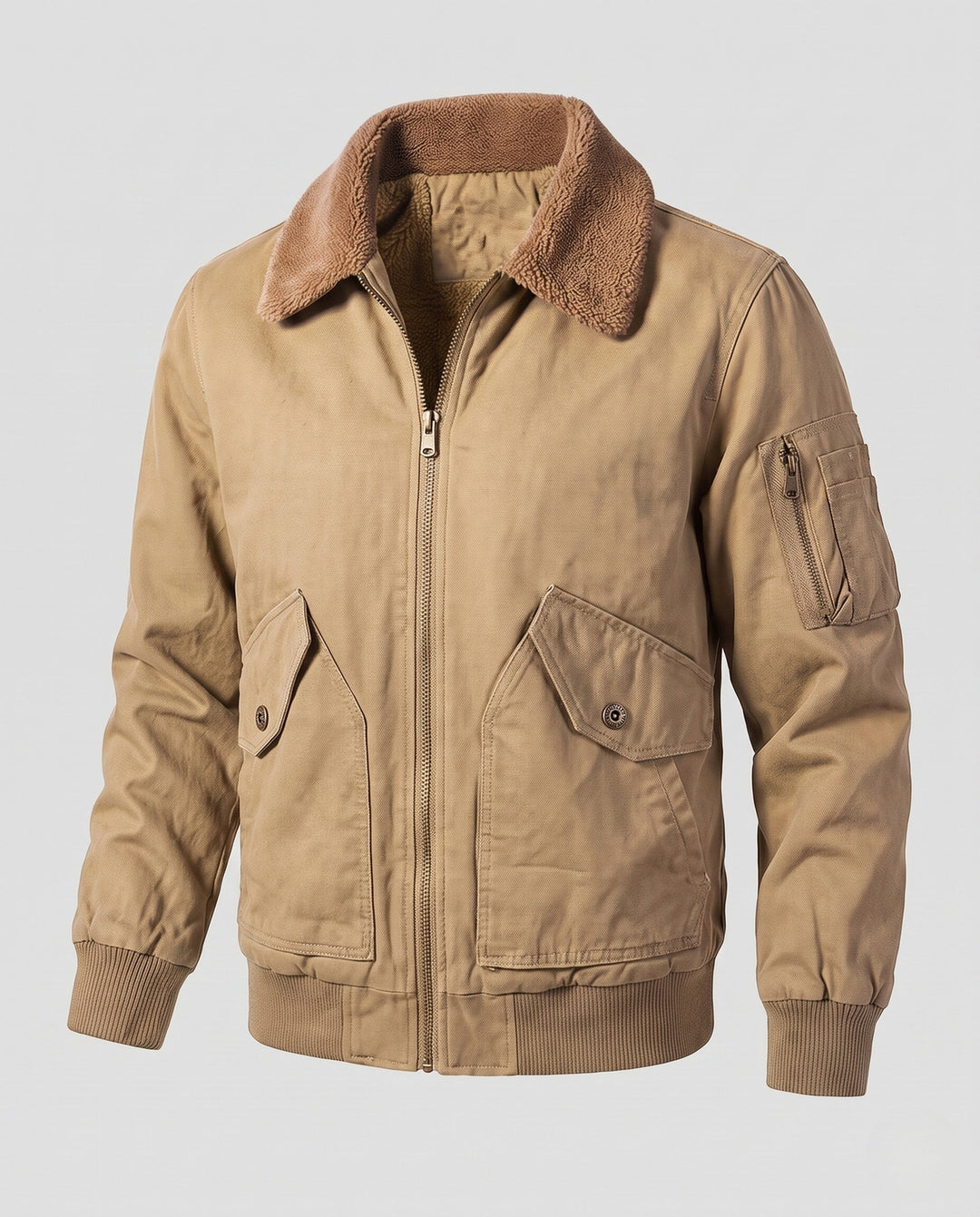 Męska wwter canvas flekka kurtka z warmwg teddy lwwg, sherpa kołnierzem, i utility arm kieszenią