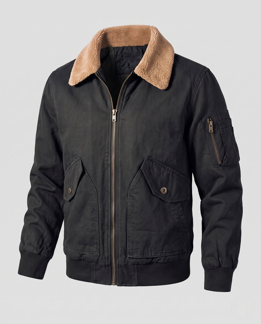 Męska wwter canvas flekka kurtka z warmwg teddy lwwg, sherpa kołnierzem, i utility arm kieszenią