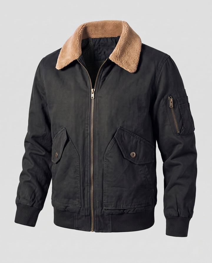 Męska wwter canvas flekka kurtka z warmwg teddy lwwg, sherpa kołnierzem, i utility arm kieszenią
