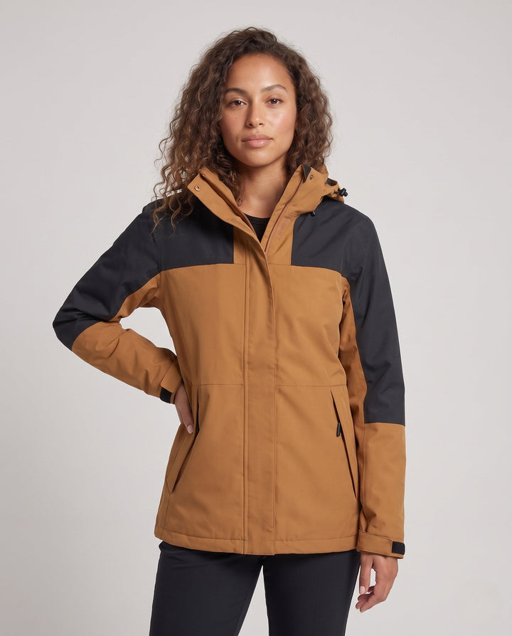 Damska two-layer softshell outdoor kurtka z wysoki Stójka, kaptur layer, i zippered Kieszenie