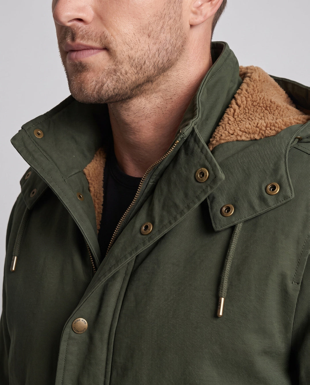 Męska canvas parka z stały attached kapturem, teddy fleece lwwg i utility kieszeniami