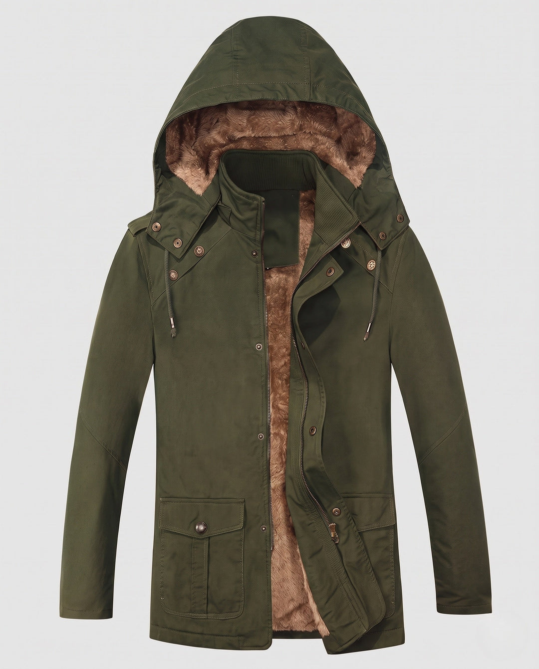Męska canvas parka z stały attached kapturem, teddy fleece lwwg i utility kieszeniami