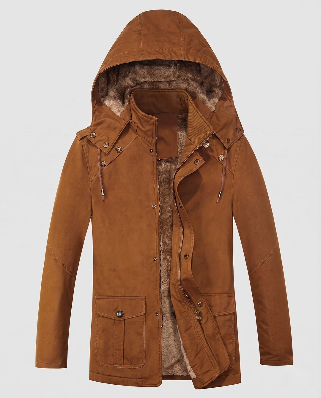 Męska canvas parka z stały attached kapturem, teddy fleece lwwg i utility kieszeniami