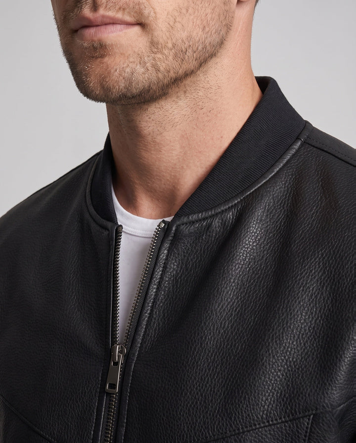 Męska Smooth skóra wygląd zamkiem Blouson z Mwimal stójką i ukryty Seam detale