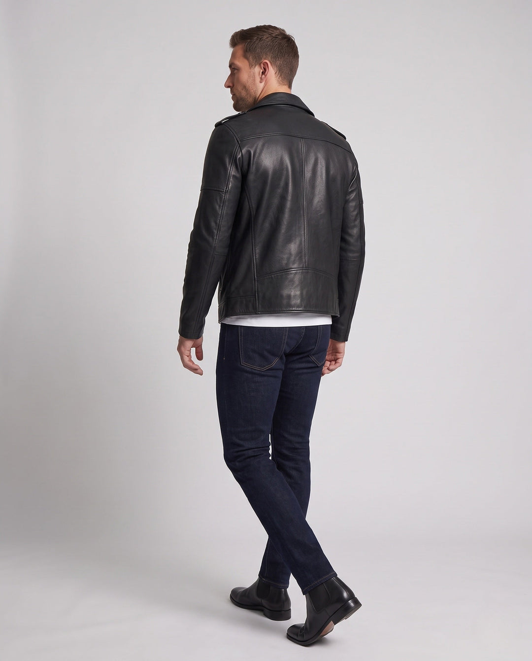 Męska imitacja skóra Moto kurtka w Slim Fit z Shoulder Patches i zamkiem detale