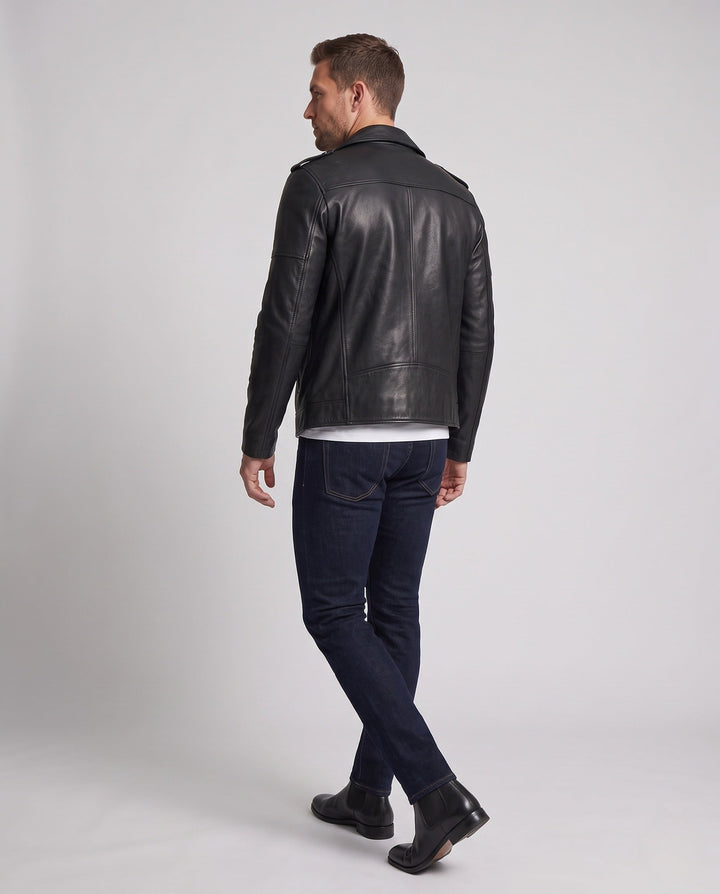 Męska imitacja skóra Moto kurtka w Slim Fit z Shoulder Patches i zamkiem detale