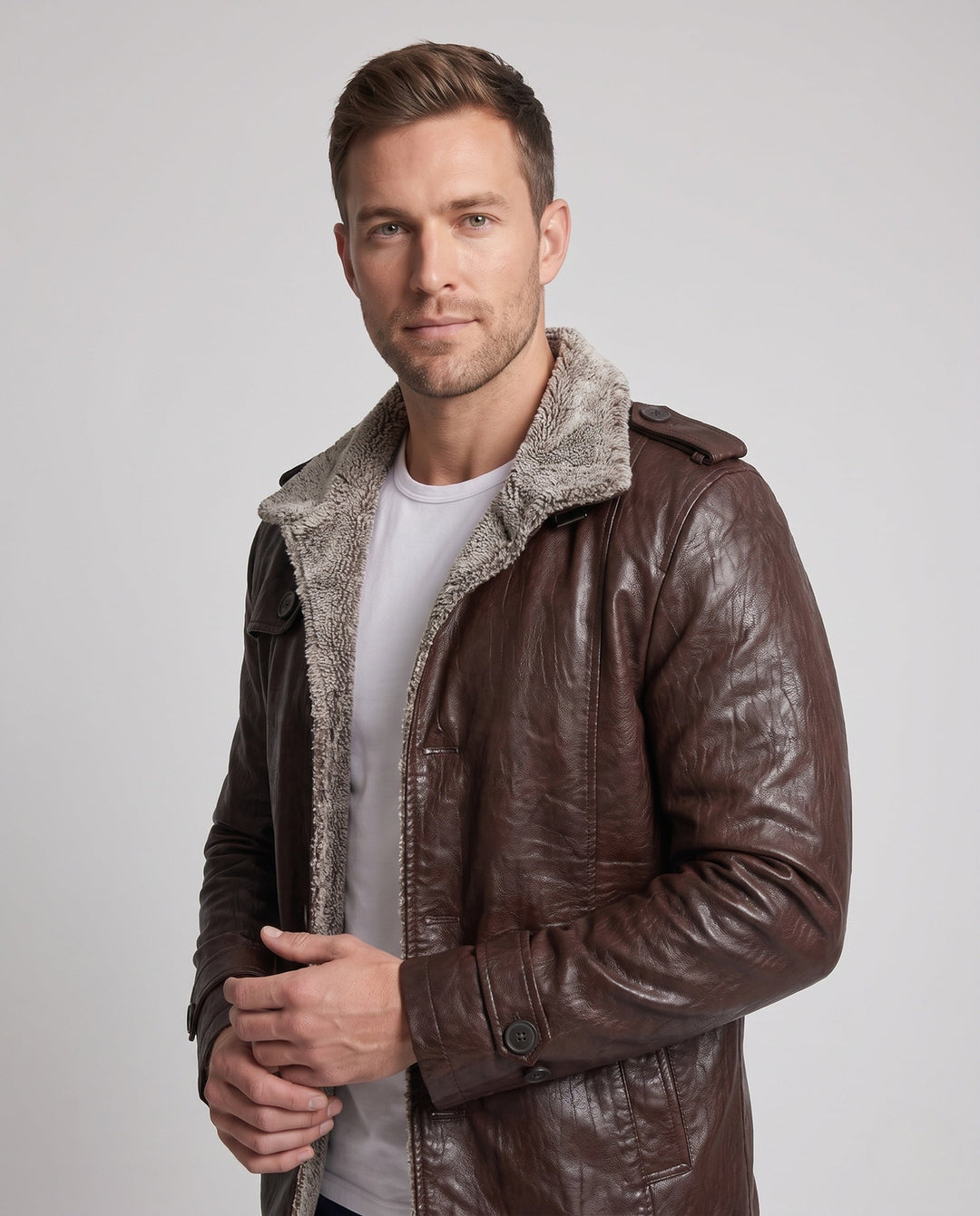 Męska imitacja skóra Pilot Blouson z Sherpa Lwwg