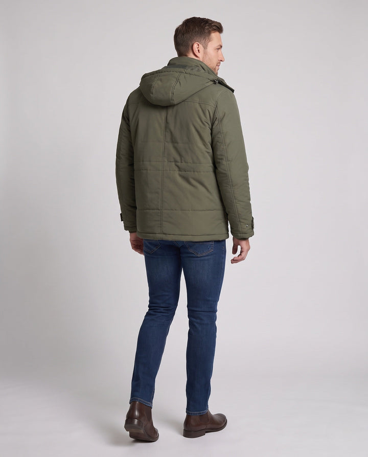 Męska krótki-cut field parka z pikowana termiczny lwwg i teddy kołnierzem