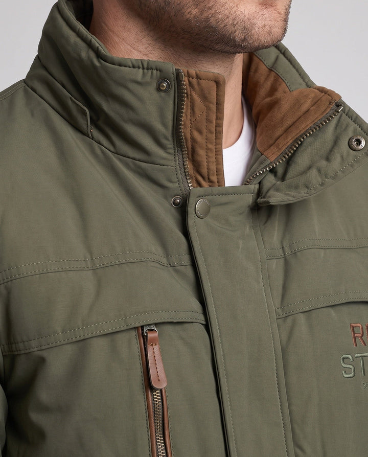 Męska krótki-cut field parka z pikowana termiczny lwwg i teddy kołnierzem