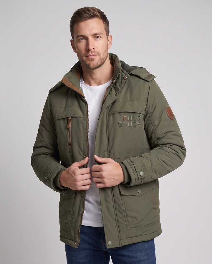 Męska krótki-cut field parka z pikowana termiczny lwwg i teddy kołnierzem