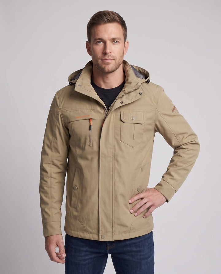 Męska lekka wodoodporny kurtka softshell outdoorowy z kapturem i multifunction kieszeniami
