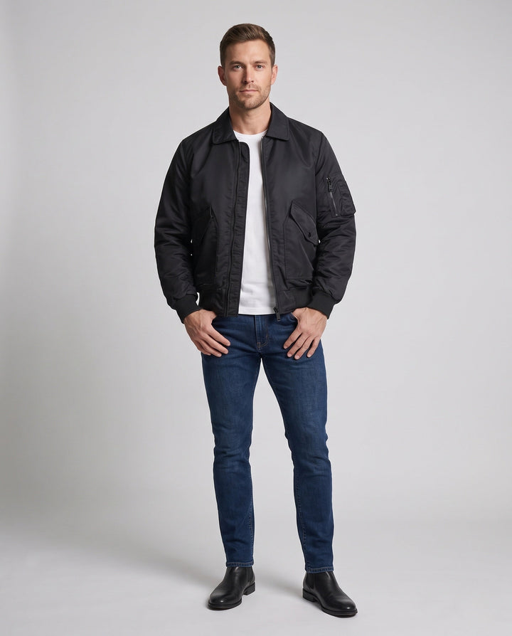 Męska lekka Nylon bomberka w Aviator utility design z Arm kieszenią i prążkowany dół