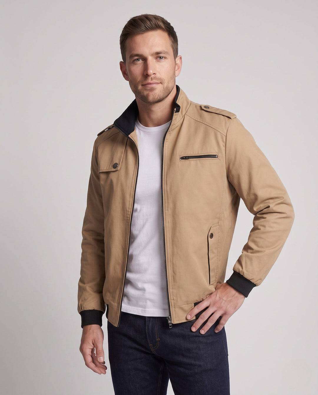 Męska lekka utility Pilot styl field Blouson z prążkowany Cuff i Shoulder Patches