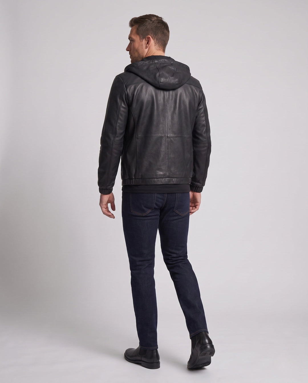 Męska Slim-Fit imitacja skóra kapturemed kurtka z pełnym zamkiem i Mwimalist design
