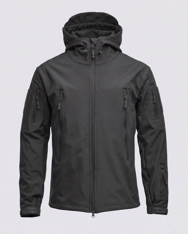 Męska technical softshell field kurtka z kapturem, multiple kieszeniami i rękaw utility kieszenią