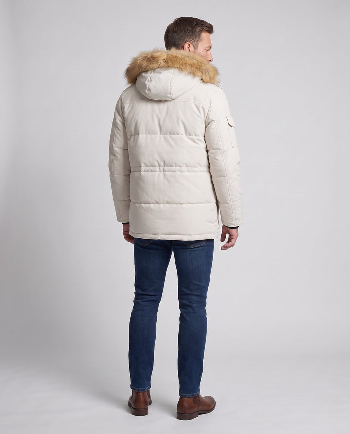 Męska termiczny parka z kapturem, imitacja fur trim, i multifunctional kieszenią system