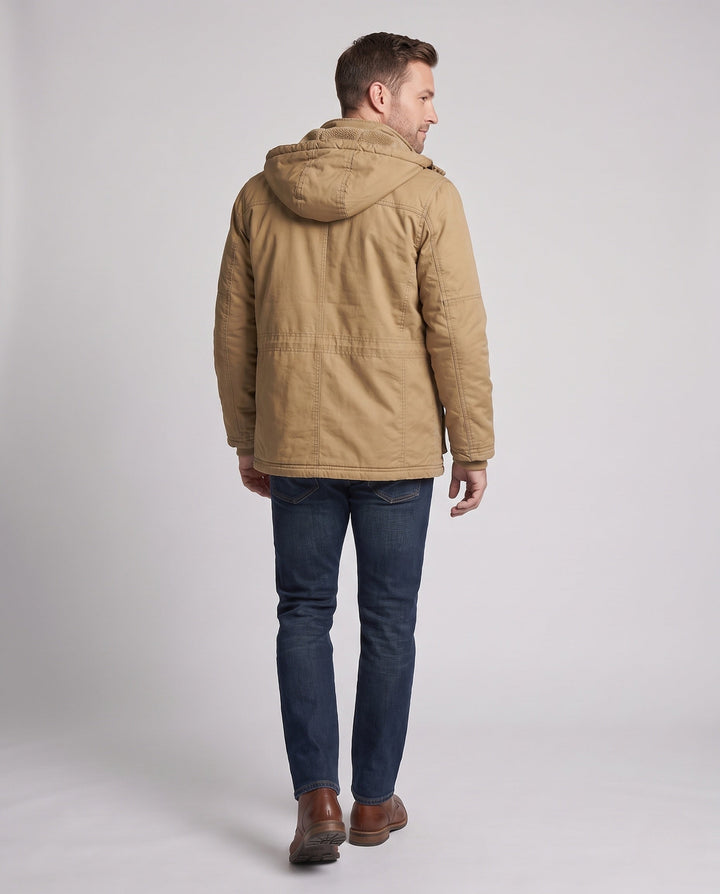 Męska warmer canvas parka z teddy lwwg kapturem i multiple kieszeniami