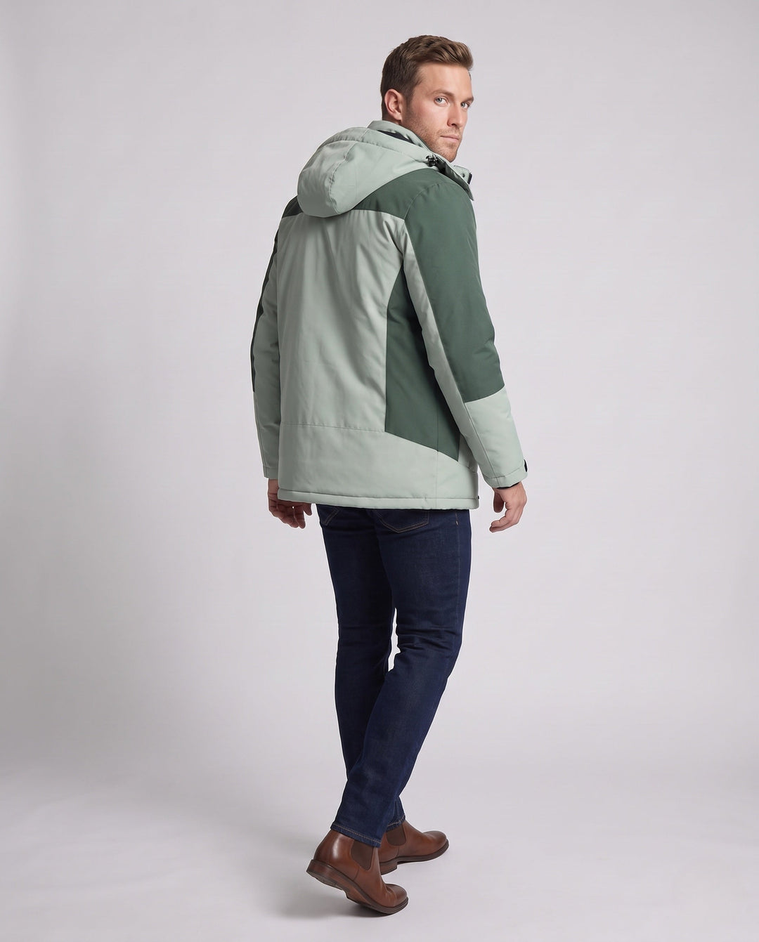 Męska wodoodporny termiczny parka z wysoki kołnierzem, Removable kapturem, i softshell wserts