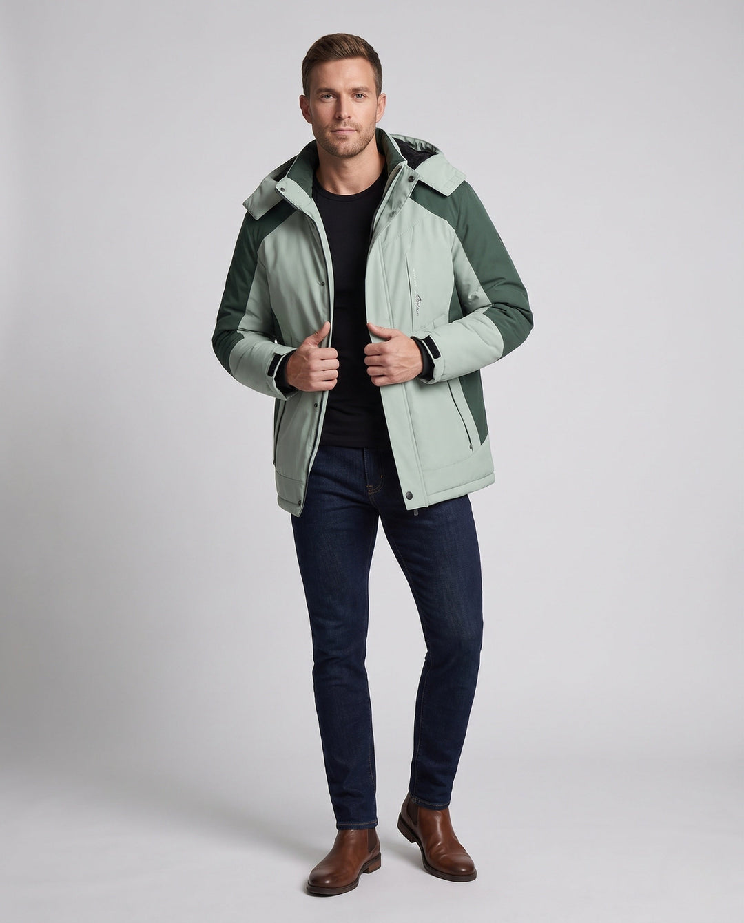 Męska wodoodporny termiczny parka z wysoki kołnierzem, Removable kapturem, i softshell wserts