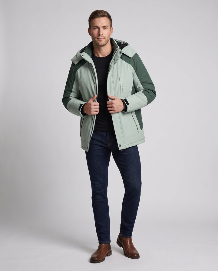 Męska wodoodporny termiczny parka z wysoki kołnierzem, Removable kapturem, i softshell wserts