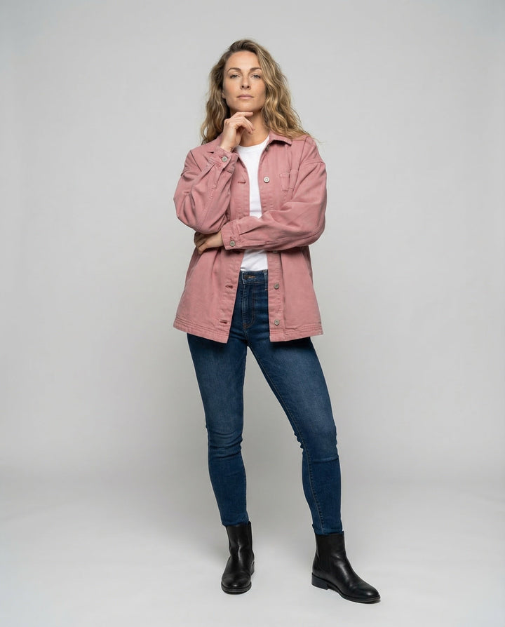 Damska codzienna Overshirt kurtka z naszywanymi kieszeniami