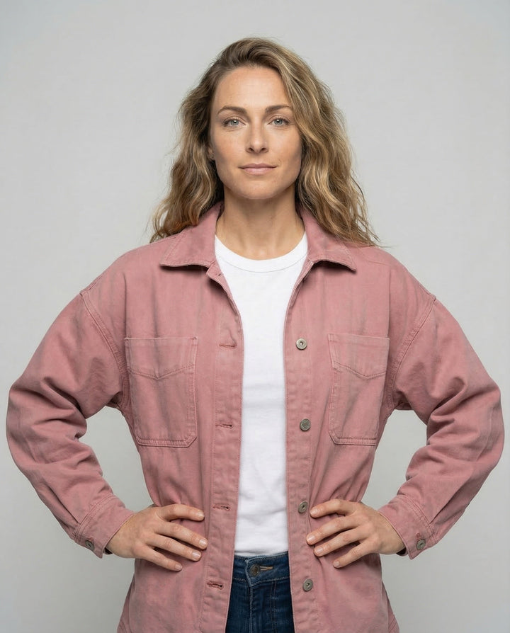 Damska codzienna Overshirt kurtka z naszywanymi kieszeniami