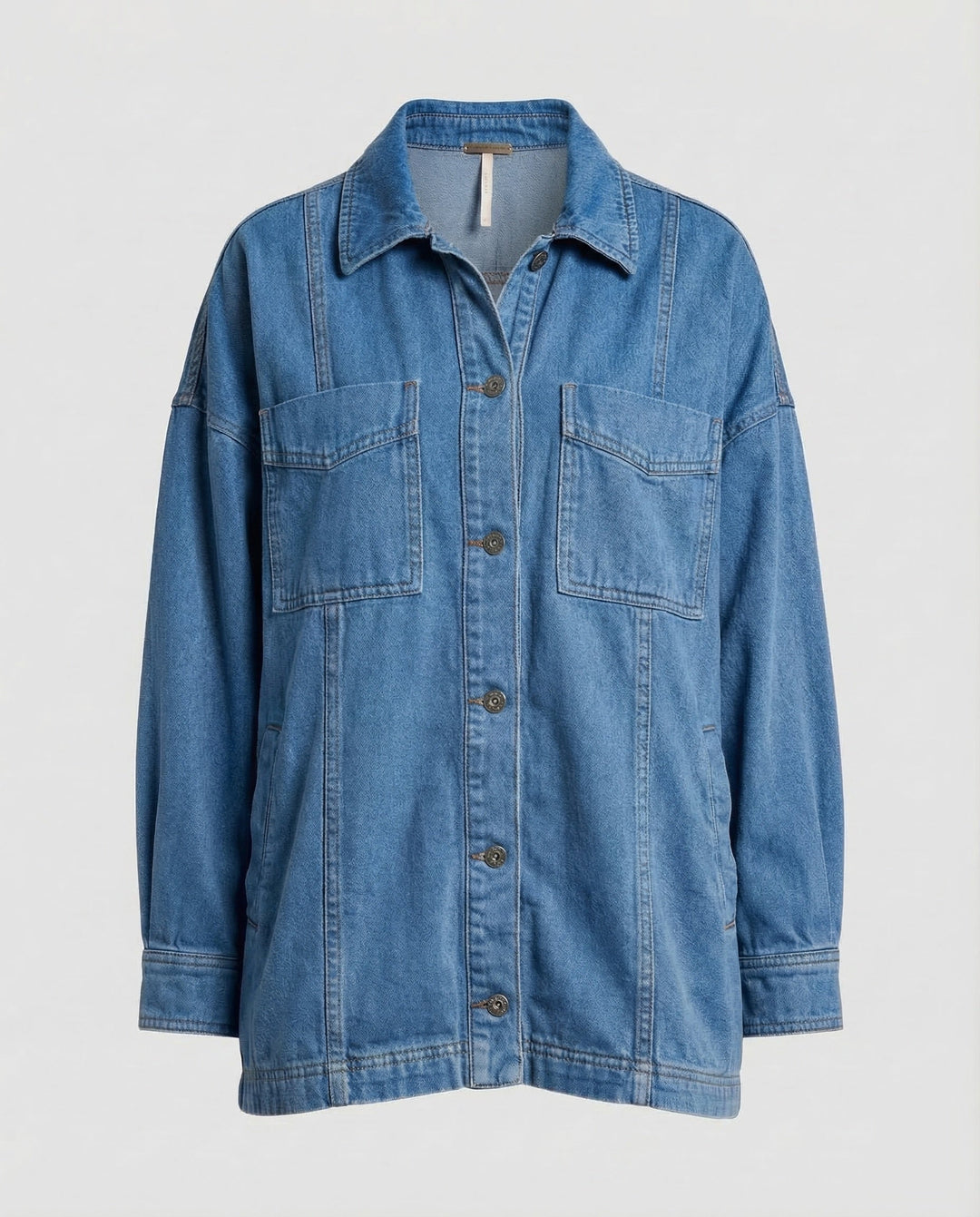 Damska codzienna Overshirt kurtka z naszywanymi kieszeniami