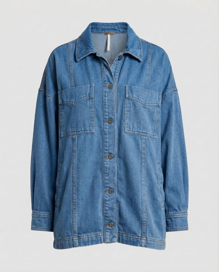 Damska codzienna Overshirt kurtka z naszywanymi kieszeniami