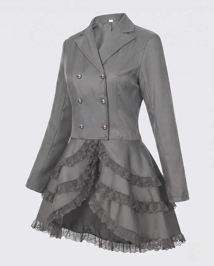 Damska elegancka Ruffle kurtka z Deep V-Neck i podwójna Buttoned przodem Lumaza