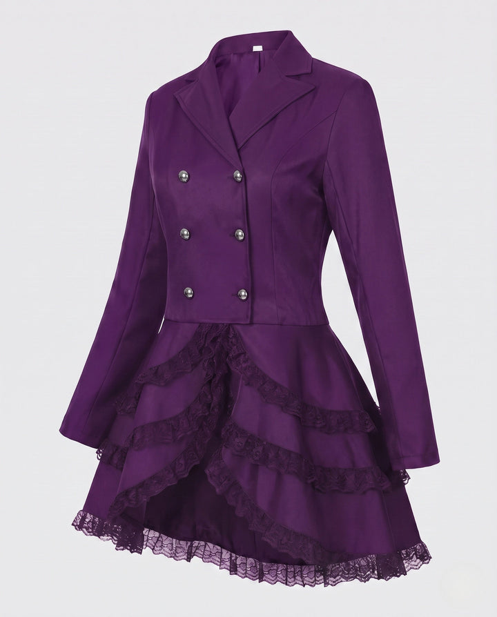 Damska elegancka Ruffle kurtka z Deep V-Neck i podwójna Buttoned przodem Lumaza